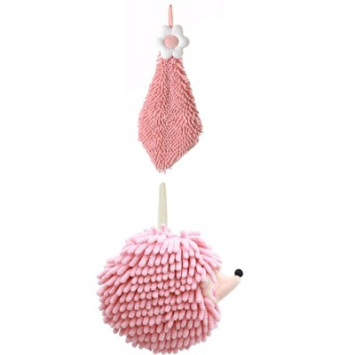 REGALWOVEN 2 Packs Chenille Hand Towel Flower and Cute Cartoon Hanging Hand Towel for Bathroom 6" x 15"/7" x 7"