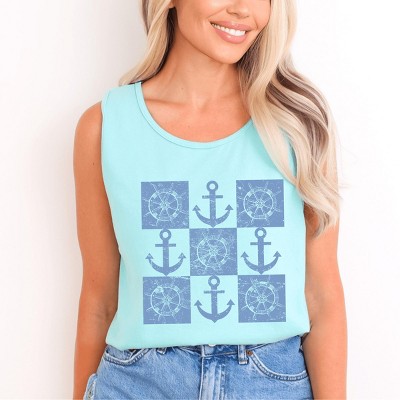 Simply Sage Market Anchor Wheel Grid Garment Dyed Tank
