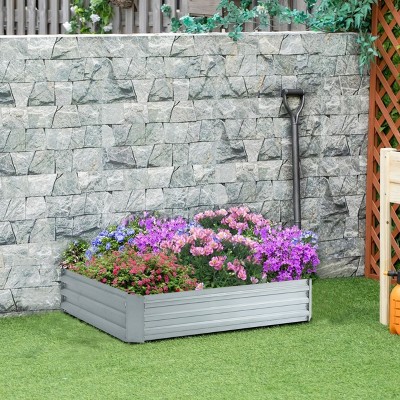 48" Silver Galvanized Steel Rectangular Raised Garden Bed