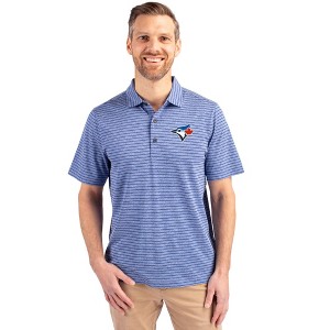 Toronto Blue Jays Cutter & Buck Forge Eco Heather Stripe Stretch Recycled Mens Polo - Tour Blue Heather - Large - 1 of 1