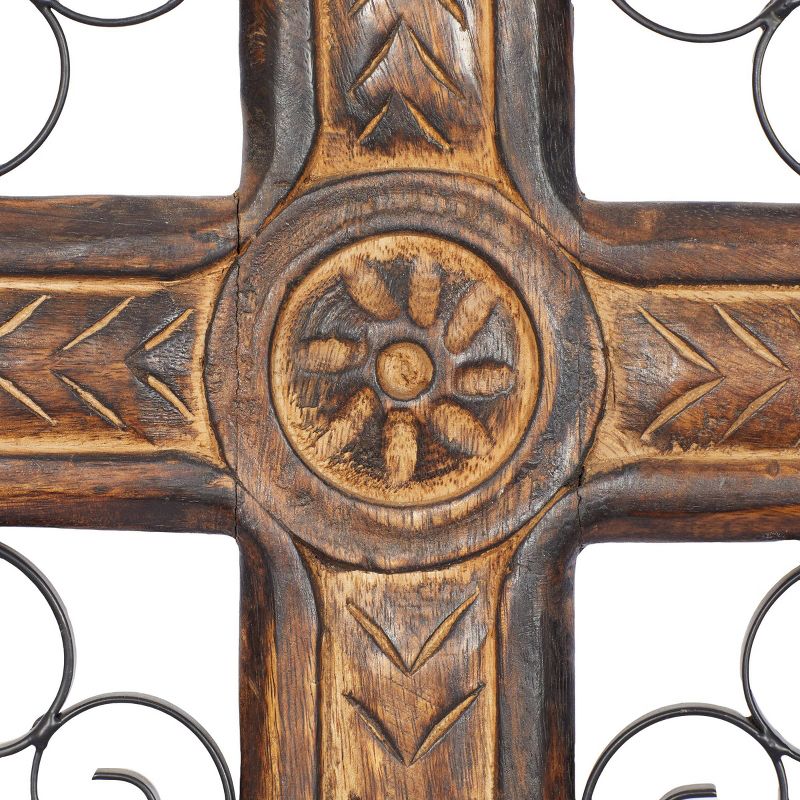 Mango Wood Biblical Carved Cross Wall Decor with Metal Scrollwork Brown - Olivia &#38; May, 5 of 7