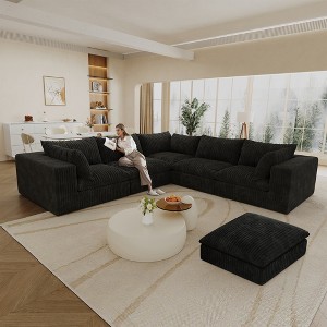 118.2" Corduroy Cloud Feather-filled L-Shaped Sectional Sofa with Deep Seat, Double-Layer Design, Removable Cushions, No Assembly, and DIY Combination - 1 of 4
