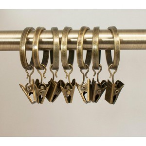 1 1-8inch Zinc Cast Curtain Drapery Flat Rings with Clips, Set of 7 - 1 of 2