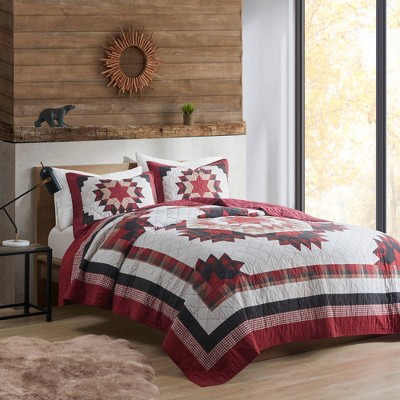 King Red Cotton Quilt Set with Medallion Design