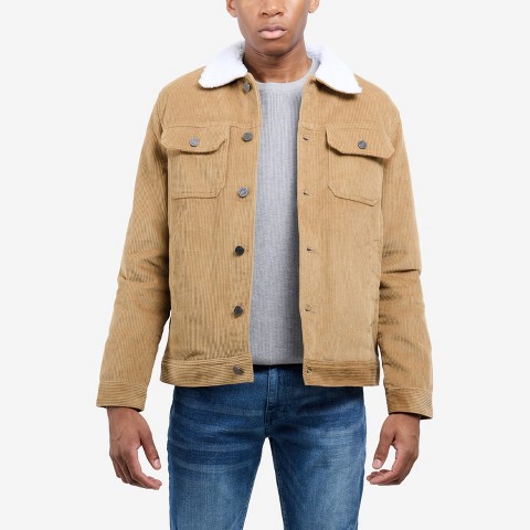 Мужские куртки X RAY Men's Faux Shearling Lined Collar Corduroy Jacket in Khaki Size XL