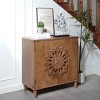 31” Hand Carved Wood Accent Cabinet with Floral Doors,Rustic Boho Storage Sideboard for Living Room,Bedroom,Entryway-Baofuwish - 3 of 4