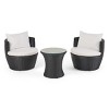 3-Piece Boho Outdoor Chat Set, Faux Wicker Club Chairs with Beige Cushions, Round End Table with Tempered Glass Top-The Pop Home - 2 of 4