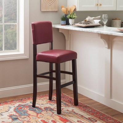 Espresso Wood Bar Stool with Red Faux Leather Upholstery