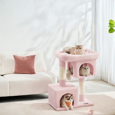 Cat Tree, 33.1-Inch Cat Tower, Cat Condo for Large Cats up to 16 lb, Large Cat Perch, 2 Cat Caves, Scratching Post, Cat Houses for Indoor