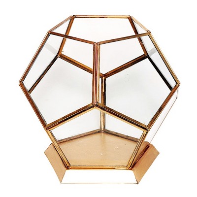 Essential Decor & Beyond Antique Brass Polygon Glass and Metal Terrarium Decorative Accent