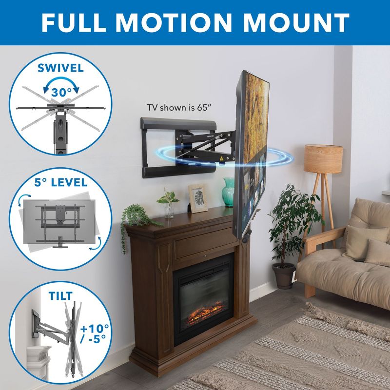 Mount-It! Height Adjustable Fireplace Large TV Mount | Fits 65" - 85" TVs | 110 Lbs. Weight Capacity | Black, 3 of 11