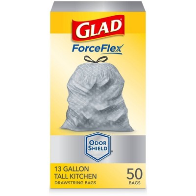 Glad ForceFlex 13-Gallons Gray Plastic Kitchen Drawstring Trash Bag  (40-Count) in the Trash Bags department at