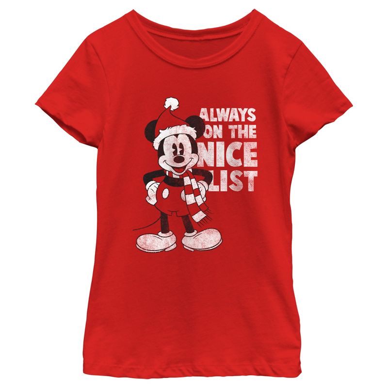 Girl's Mickey & Friends Christmas Always on the Nice List Mickey T-Shirt, 1 of 6