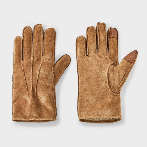 Men s Faux Shearling Suede Leather Gloves Goodfellow Co Tan S m Target