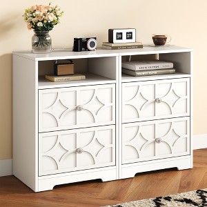 Heynemo Large Nightstand with 2 Drawers, Modern Side Table with Charging Station, Accent End Table with Diamond Carvings, Storage Cabinet - 1 of 4