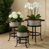 Royal Hampton 3 Piece Round Metal Galvanized Tub with Iron Stand Planter Set, 21, 18, and 16 Inch - 2 of 4