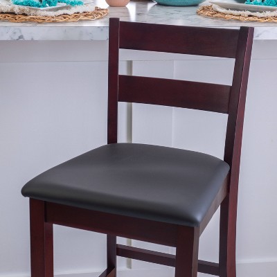 Torino 31" Ladder Back Merlot Wood & Brown Faux Leather Barstool