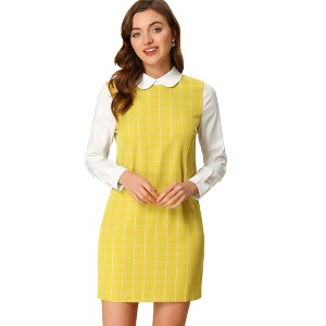Allegra K Women's Contrast Peter Pan Collar Long Sleeve Above Knee Shift Plaid Dress - 1 of 4