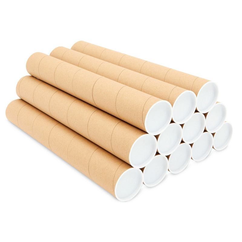 Juvale 12 Pack Mailing Tubes with Caps, 2x16 Inch Kraft Paper Round Cardboard Mailers for Shipping Posters, Art Prints (Brown), 1 of 9