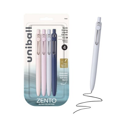 uniball Zento Retractable Liquid Gel Pens, 0.7mm Medium Point, Black Ink, Muted Barrel Colors, 4ct – Smooth, Quick-Drying Gel Ink