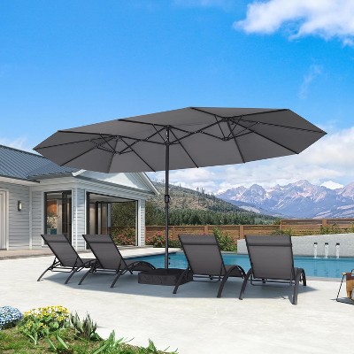 PURPLE LEAF Patio Market Umbrella with Base Double-Sided Rectangle Outdoor Table Sun Umbrellas with Crank 12 Heavy Duty Sturdy Ribs