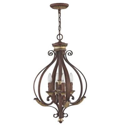 Villa Verona Bronze and Gold Leaf 4-Light Chandelier
