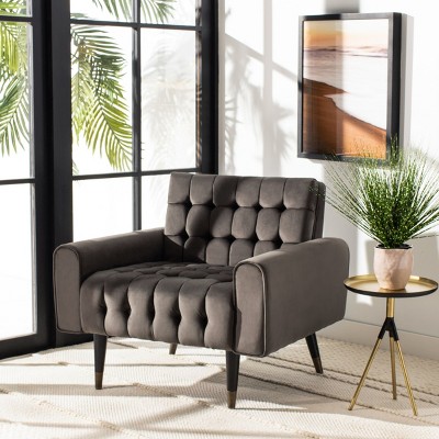 Shale Velvet Lawson Accent Chair with Black Wood Legs