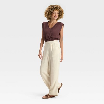 Women's High-Rise Modern Gauze Pull-On Pants - A New Day