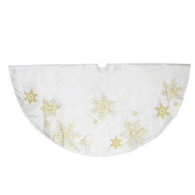 48" White and Gold Embroidered Snowflake Christmas Tree Skirt