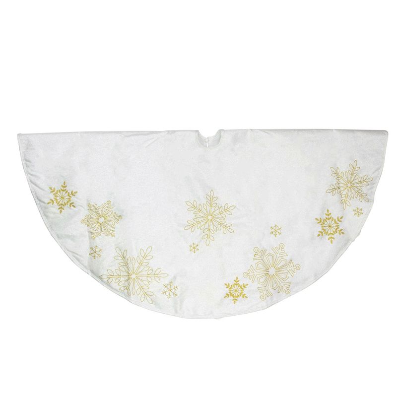 Northlight 48" White with Gold Embroidered Snowflakes Christmas Tree Skirt, 3 of 6
