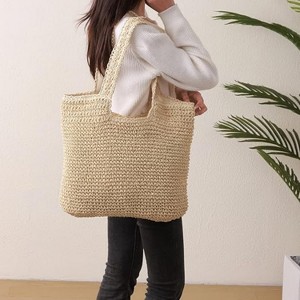 Attop Beige Beach Bags for Women - Summer Soft Large Woven Shoulder Purse Handbag, Beach Tote Straw Bag for Summer Vacation - 1 of 4