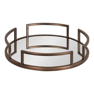 Bronze Round Mirrored Glass Decorative Tray, 16 Inch