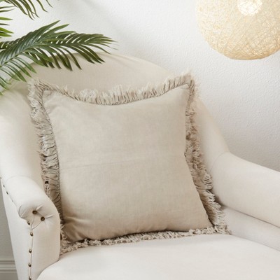 Natural Linen Ruffled 24" Square Throw Pillow