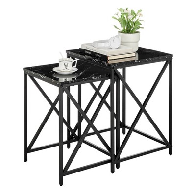 Modern Faux Marble and Black Metal Nesting End Table Set