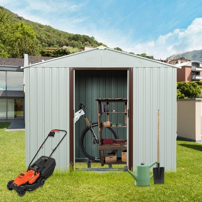 Outdoor Patio Metal Tool Storage Shed,Garden Backyard UV-Resistant Storage Shed with 4 Punched Vents,Sliding Doors and Padlock-Coolbibila