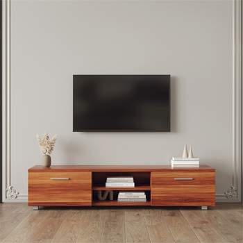 CRO Decor Walnut TV Stand for 70'' TV Stands with 2 Storage Cabinet Open Shelves