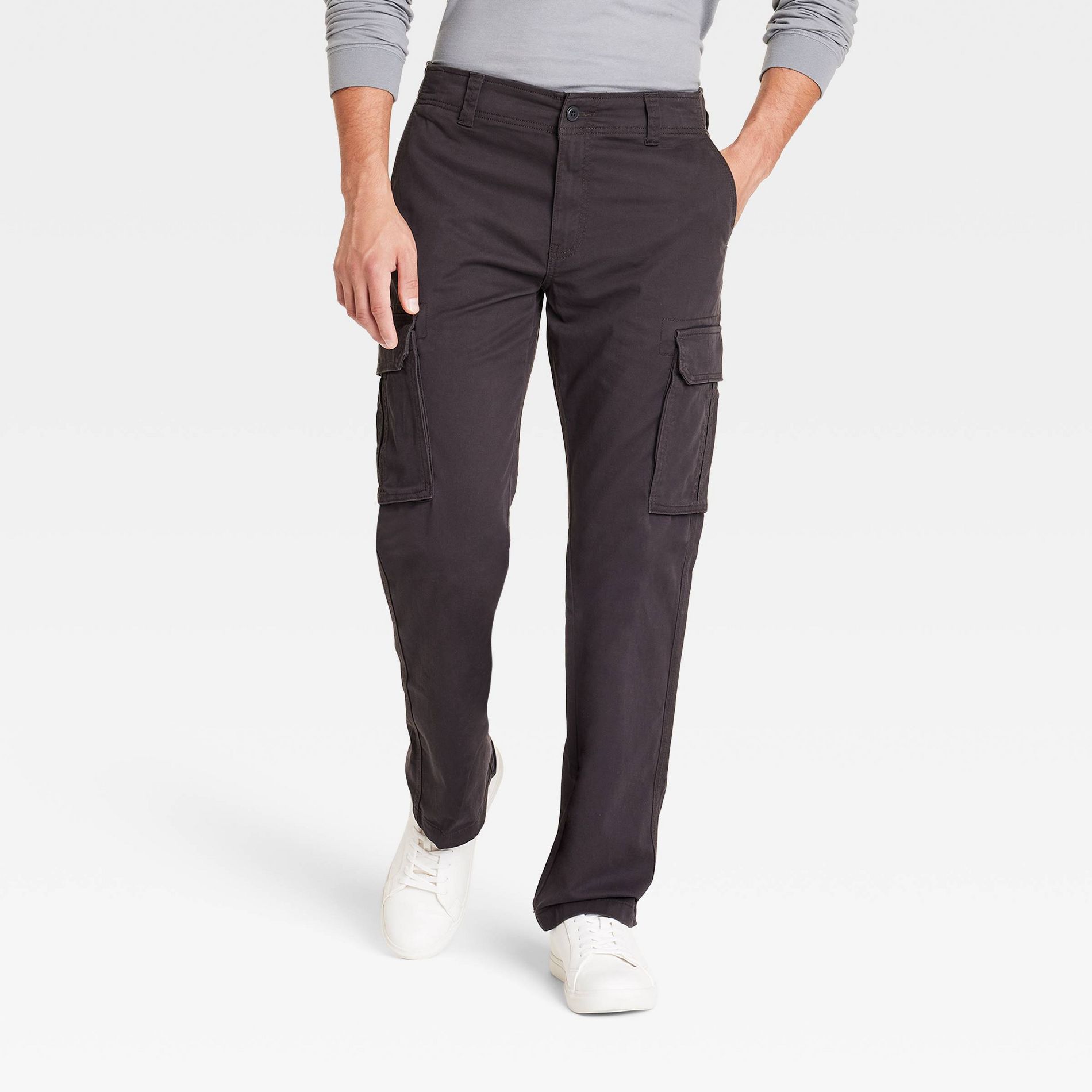 Men's Straight Fit Cargo Pants - Goodfellow & Co™ Gray 30x34: Midweight Cotton Spandex, Woven Fabric