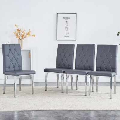 NicBex PU Leather Dining Chairs Set of 4,Modern Upholstered Armless Kitchen Chair with High Back and Metal Legs for Dining Room,Kitchen