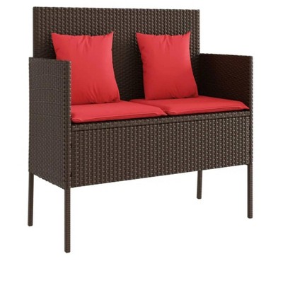 44.5"Patio Bench with Cushions Brown Poly Rattan