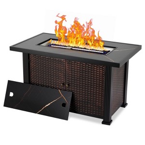 44" Steel Gas Fire Pit Table, 50K BTU w/ Cover, Rattan & Steel, Black - 1 of 4