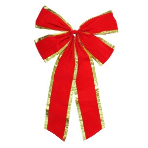 Northlight Velveteen 4-Loop Christmas Bow Decoration - 24" x 38" - Red and Gold - 1 of 3