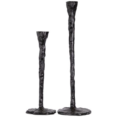 Slim Black Hammered Metal Taper Candle Holders Set - 16 inch