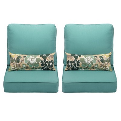 Aoodor Teal Outdoor Deep Seat Cushion Set with Floral Pillows
