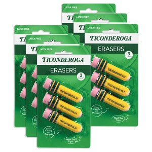 Ticonderoga® Erasers, Pencil Shaped, Yellow, 3 Per Pack, 6 Packs - 1 of 4