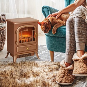 QingMoon 22" Electric Fireplace Heater with Realistic Flames and Logs, Freestanding Fire Place Stove, Overheating Protection, 725W/1450W - 1 of 4