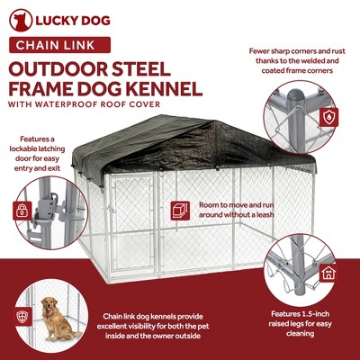 Lucky Dog 10 x 6 Foot Large Outdoor Galvanized Steel Dog Kennel with Roof Cover