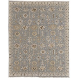 Gray and Ivory Wool Oriental Hand Knotted Area Rug With Fringe - 1 of 4