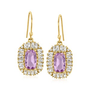 Ross-Simons 3.80 ct. t.w. Amethyst and 2.90 ct. t.w. White Topaz Drop Earrings in 18kt Gold Over Sterling - 1 of 3