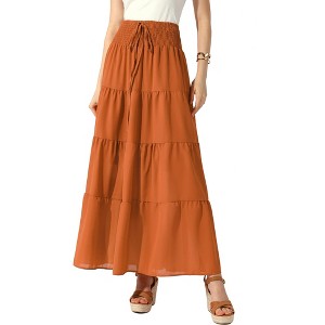 Allegra K Women's Boho Summer Smocked Elastic Waist Tiered A-Line Beach Maxi Skirt - 1 of 4