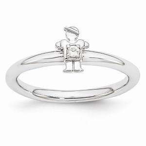Black Bow Jewelry Rhodium Plated Sterling Silver Stackable White Topaz 7mm Boy Ring - 1 of 4